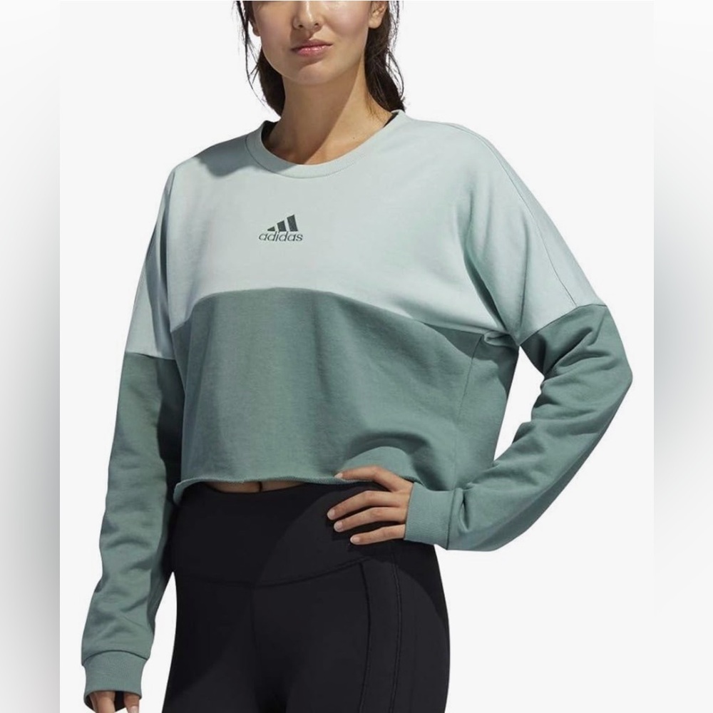 Adidas‎ Women's ColClash Crew Green Colorblock Cropped Sweatshirt Size Small